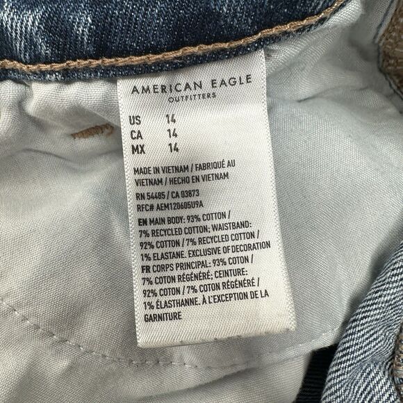 American Eagle Shorts 14 Highest Rise Baggy Midi Blue Denim Distressed Grunge - Picture 10 of 10